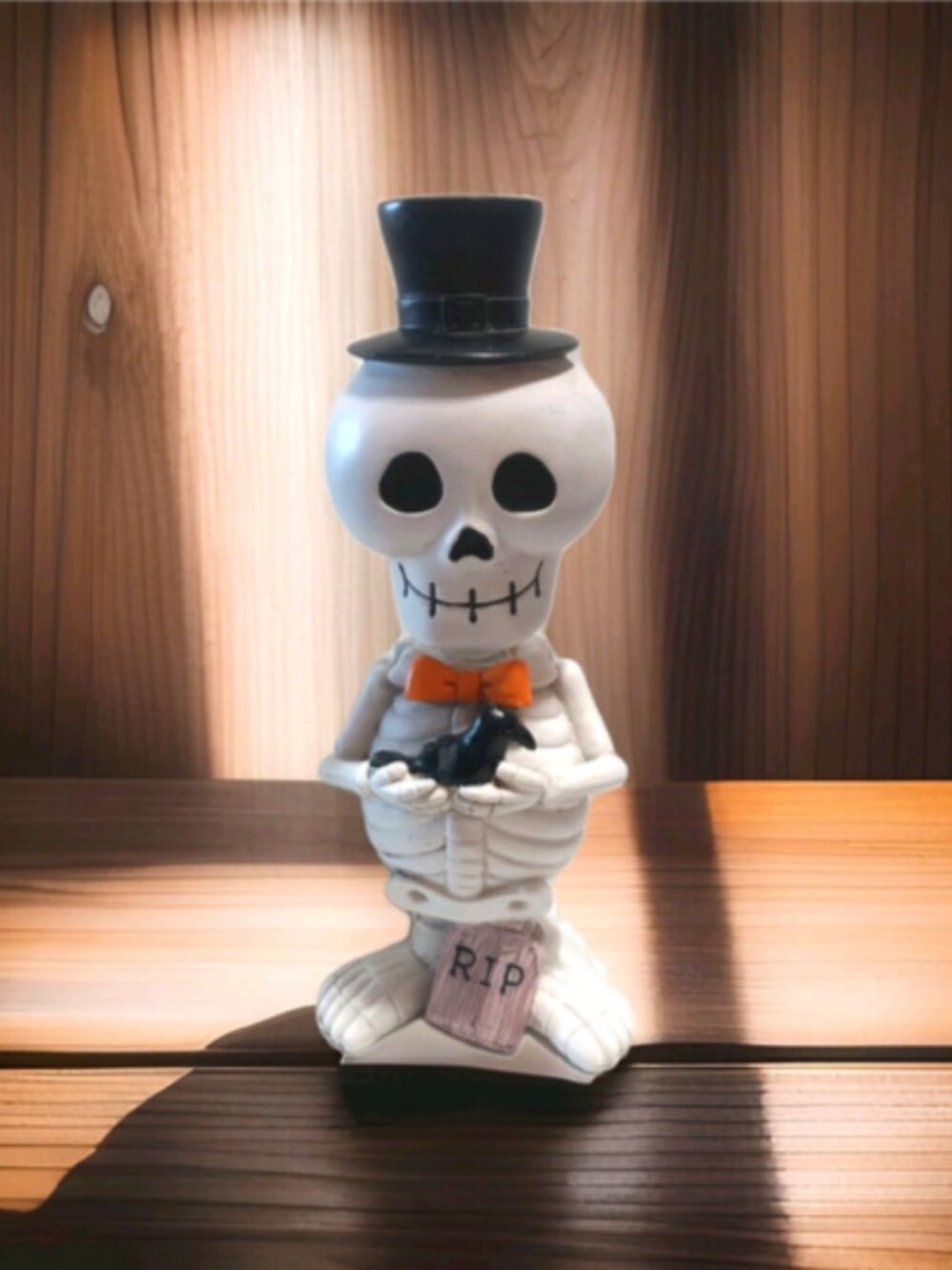 Cynthia Rowley Curious Skeleton Bobblehead Halloween Figurine Top Hat Crow RIP - Picture 3 of 5